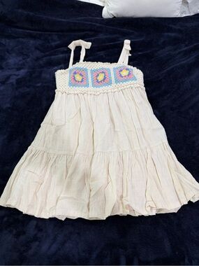 haute hippie crochet dress Haute Hippie | Dresses | Haute Hippie Linen Girls Crochet Pink Daisy Square Top Tiered Dress Size 3t
